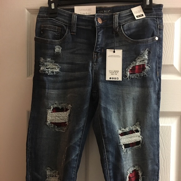 Judy Blue Denim - Judy Blue Buffalo Plaid patch skinny Jeans 7/28